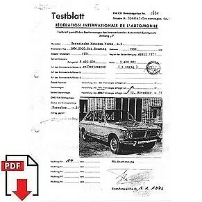1972 BMW 2000 TII Touring FIA homologation form PDF download